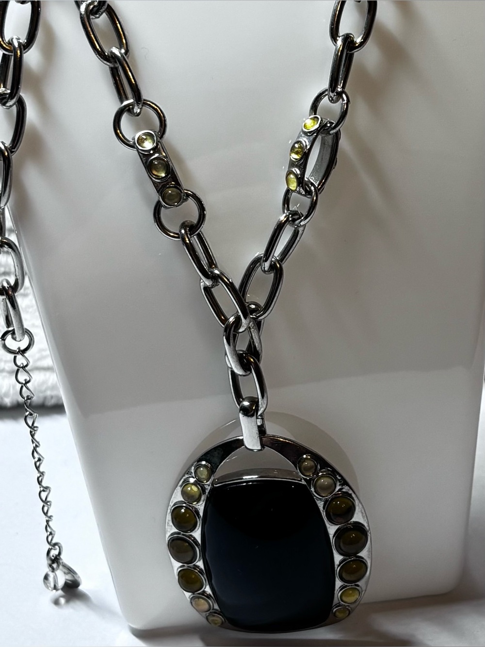 Liz Claiborne silver with Black Pendant Necklace with Yellow Accent Stones